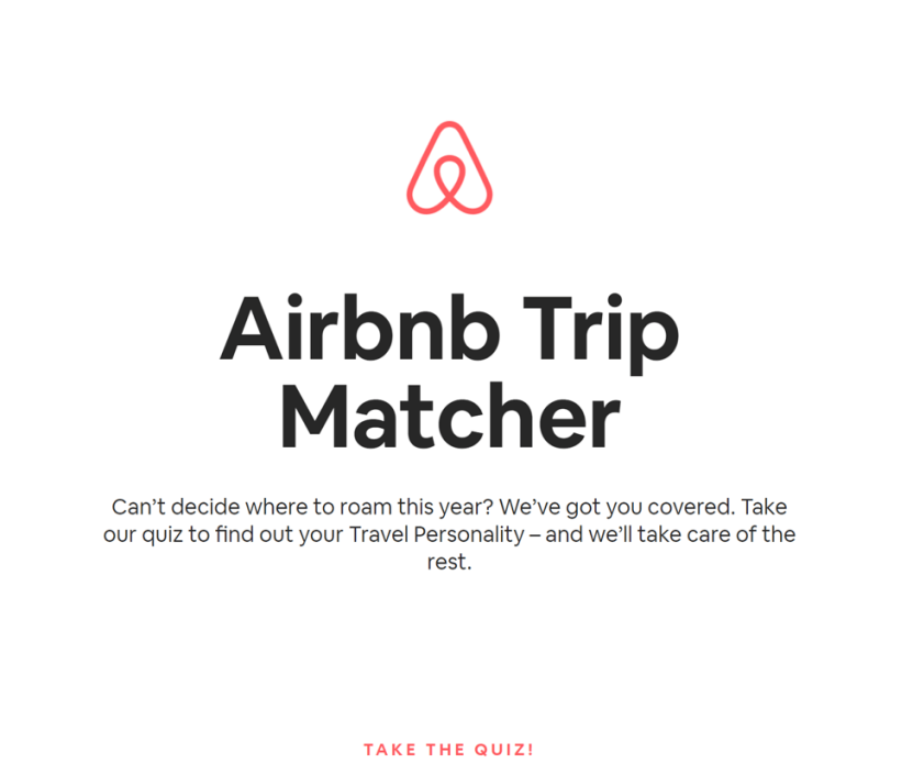 How to use quiz in eCommerce: Airbnb Trip Matcher