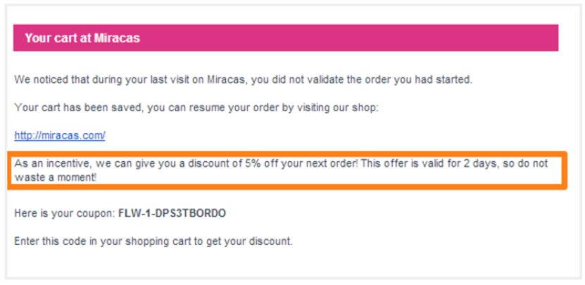 Image. eCommerce urgency tactic #11: Offer discounts on abandoned cart items