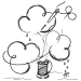 Abstract black and white drawing of a cloud tree with needle and thread