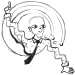 Abstract drawing of a person wearing glasses pointing upward.