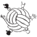 Illustration of a woven ball with hands making gestures