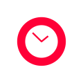 Red clock icon on white background showing 10 o'clock