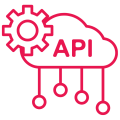 Red outline of a cloud with API text and a gear icon
