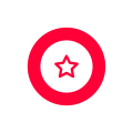 Red star inside a circle icon on a white background