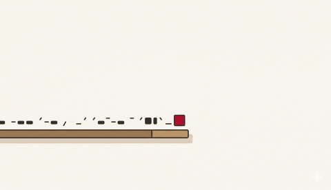 Minimalist art with a red square and line on a light background.